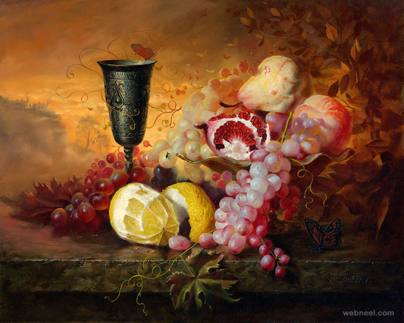 oil painting flowers fruits