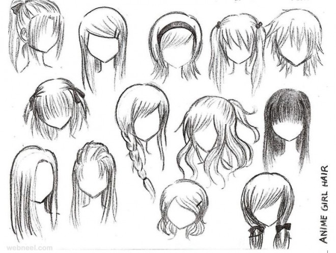 draw anime girl hair