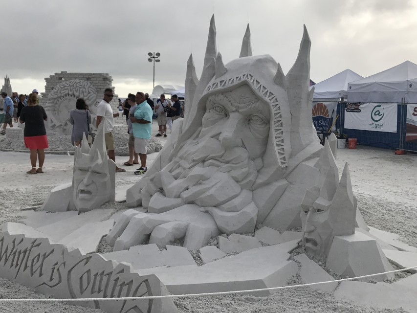 winter is coming sand sculpture by karen fralich and dan 