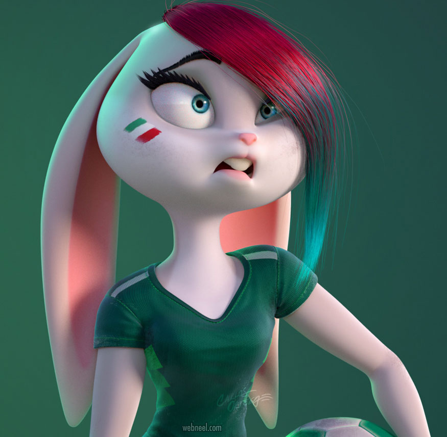 3d model cartoon rabbit girl character design by carlos ortega elizalde