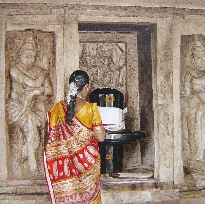 acrylic painting woman praying by ramasuresh