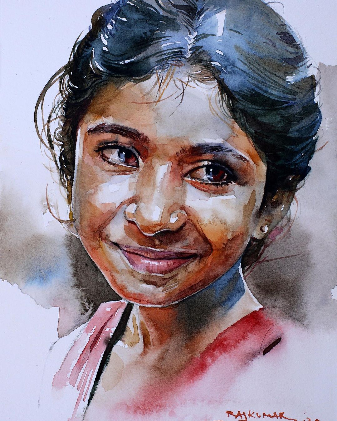 watercolor painting girl indian by rajkumarsthabathy