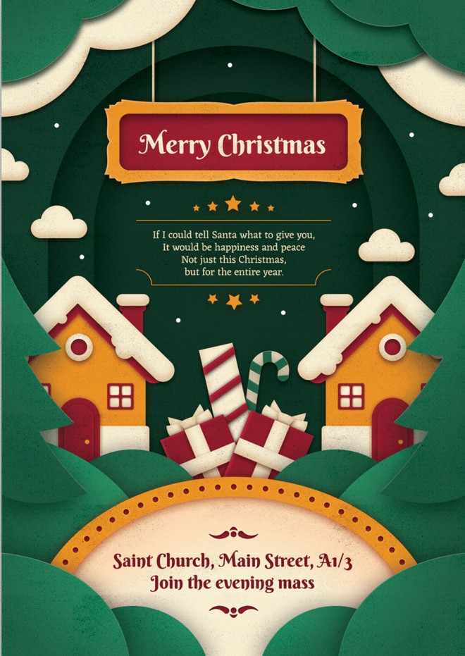 free christmas vector paper art greeting card