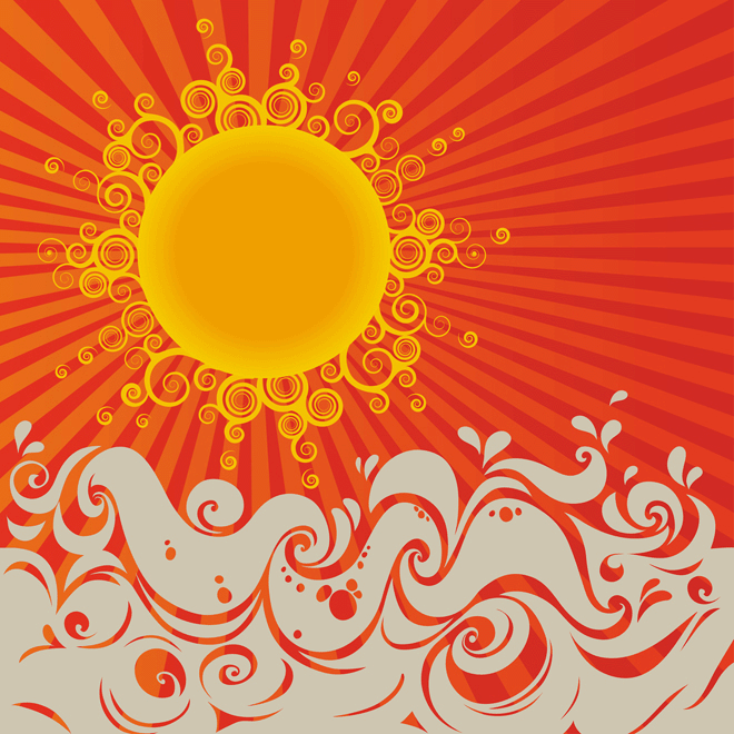 Sun over sea - Red sun floral Background Floral Design