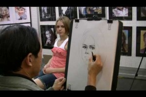 live portrait of a teenage girl in charcoal
