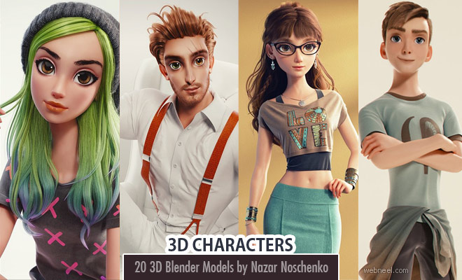 20 Realistic 3D Blender Models and Character Designs by Ukraine Character Artist Nazar Noschenko