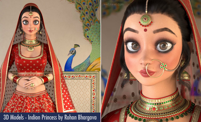 3D Model Designs - Beautiful Indian Princess on Peacock Palace by Rohan Bhargava