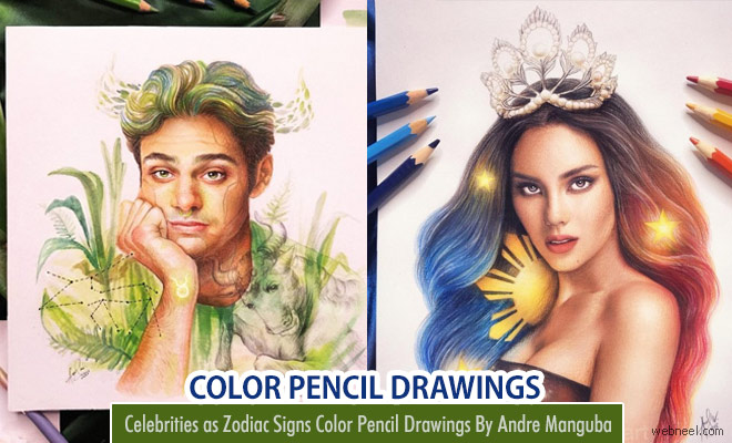 Celebrities as Zodiac Signs Color Pencil Drawings By Andre Manguba