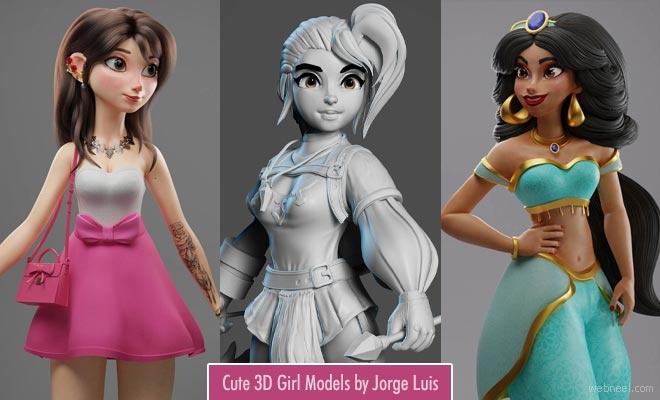 10 Cute 3D Girl Model character designs by Jorge Luis