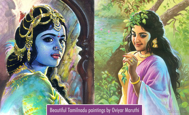 20 Beautiful Tamilnadu Portrait Paintings by Famous artist Oviyar Maruthi