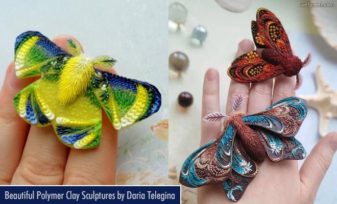 Polymer clay sculptures of butterflies and moths by Daria Telegina1