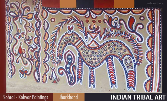 25 Sohrai and Kohvar Paintings of Jharkhand India - Tribal Art History and Techniques