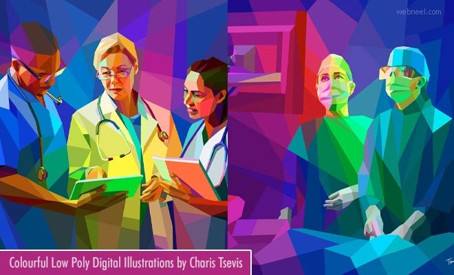 20 Colourful Low Poly Digital Illustrations of American College by Charis Tsevis