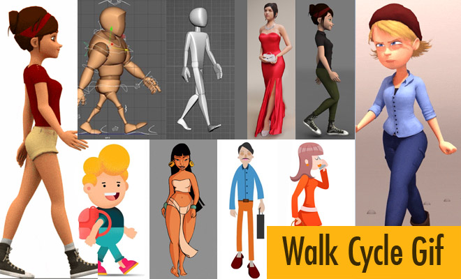 40 Human Walk Cycle Animation Gif files for Animators