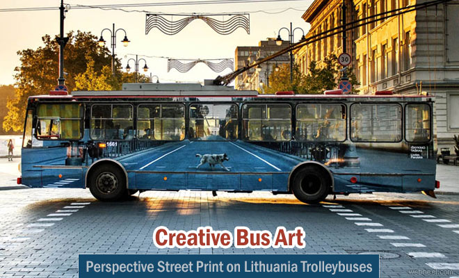 Lithuania Artists created Perspective street print on Trolleybuses