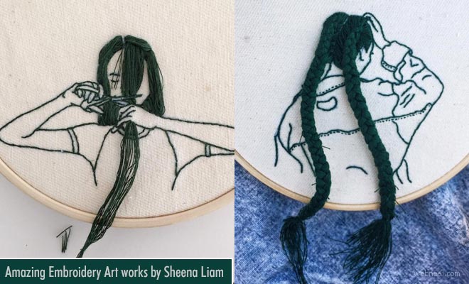 Embroidery Art - Amazing hand sewn hairstyles cascading from Embroidery hoops by SheenaLiam