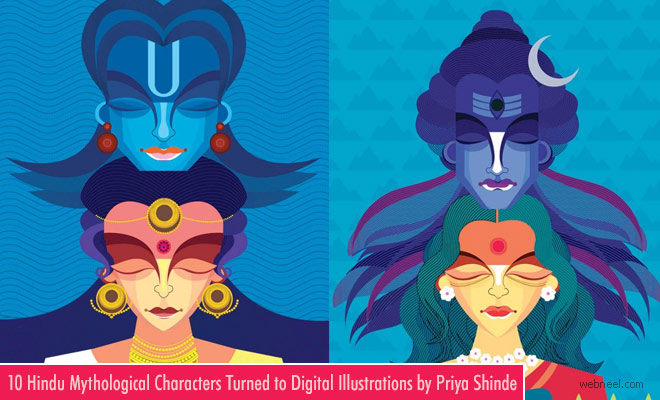 10 Vibrant Digital Illustration Art works with Hindu Mythical Gods by Priya Shinde