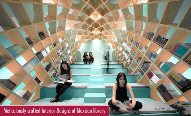 Meticulously crafted Interior Designs of Mexican library by Anagram
