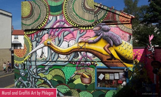 Surreal and Stunning Mural Paintings by famous comic artist Phlegm