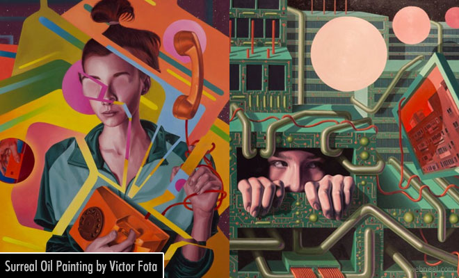 Surreal Techno pattern Oil Paintings by Victor Fota