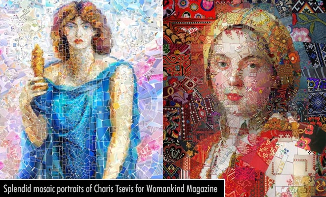 Splendid Digital Artworks and mosaic portraits of Charis Tsevis for Womankind Magazine