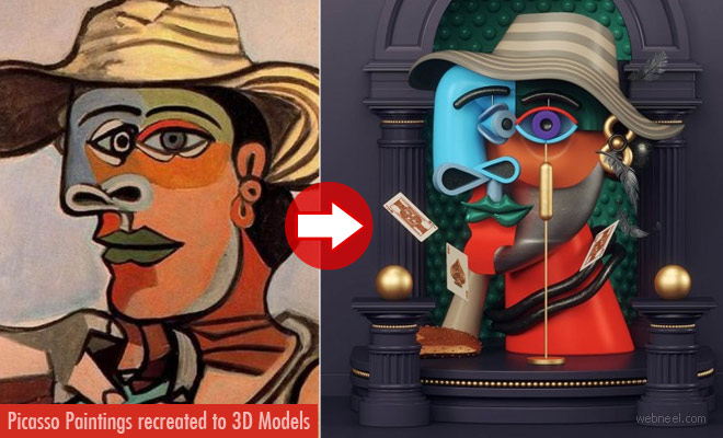 20 Old Picasso Paintings recreated to Modern 3D Sculptures and 3D Paintings by Omar Aqil