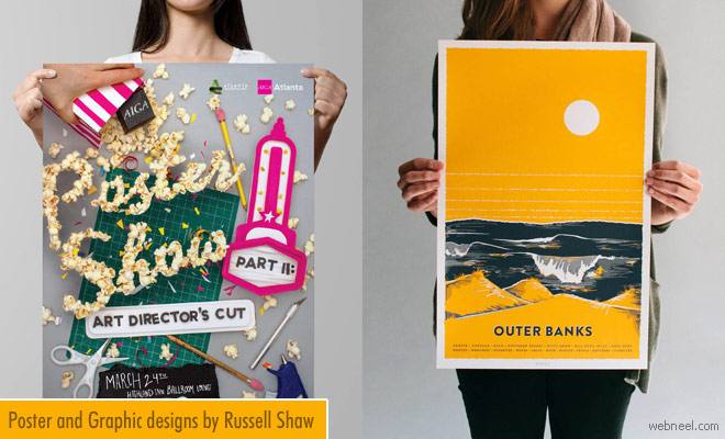 Colorful Poster Designs and Graphic Design works by Russell Shaw