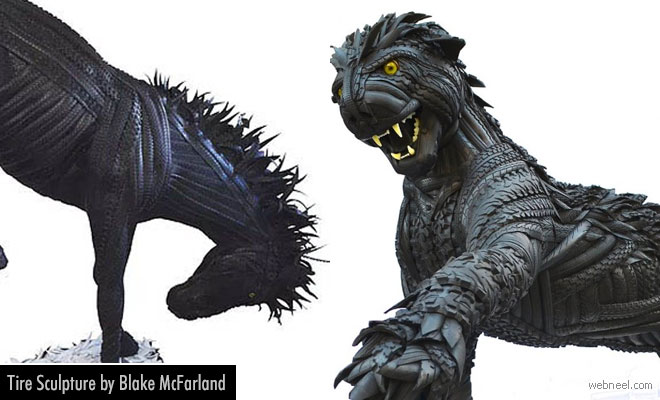 100s of Recycled Rubber Tires turned into stunning Life-Like Sculptures by Blake McFarland