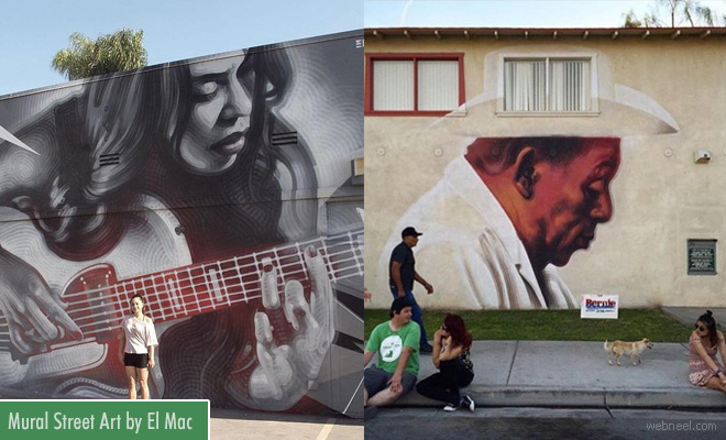 Large Scale Mural Street Art works by Los Angeles Artist El Mac