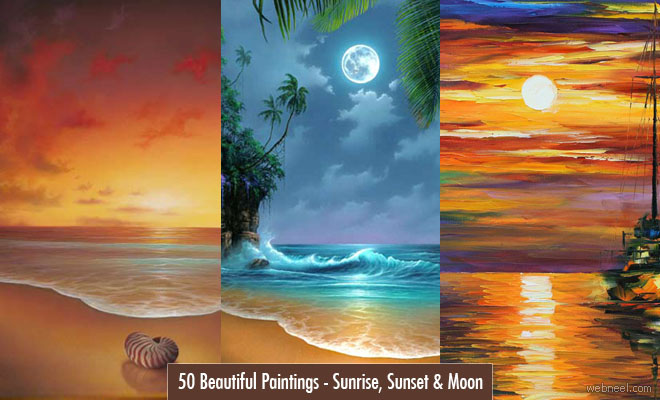 50 Beautiful Sunrise Sunset and Moon Paintings for your inspiration
