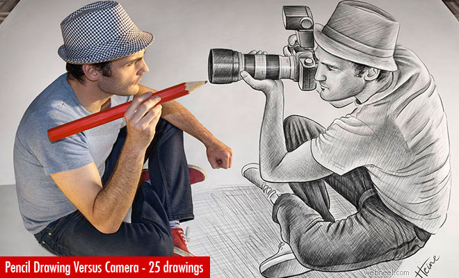 Pencil Drawing Vs Camera - 25 Creative Pencil Drawings by Ben Heine