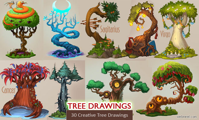 Nature, draw + outline TREES