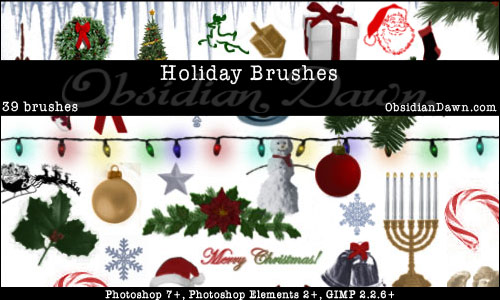 Holiday Christmas and Hannukah   Photoshop and GIMP Brushes