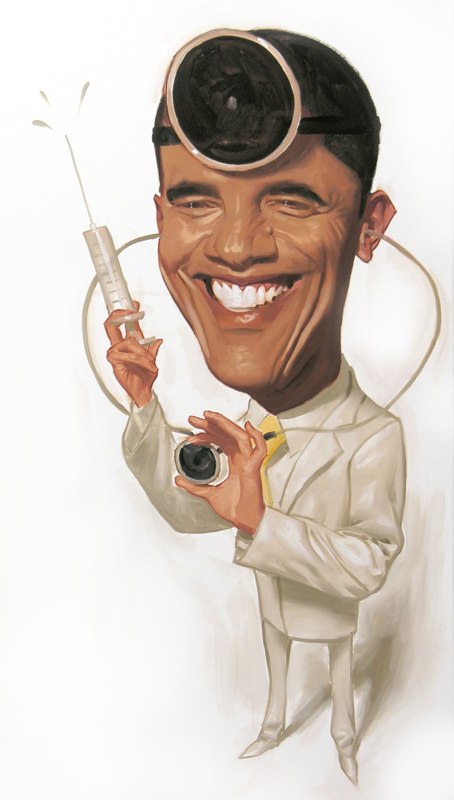 paintings illustration caricature Doc Barack Newsweek