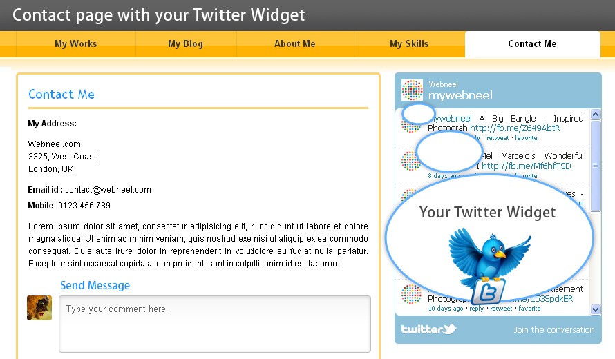 contact page with twitter widget