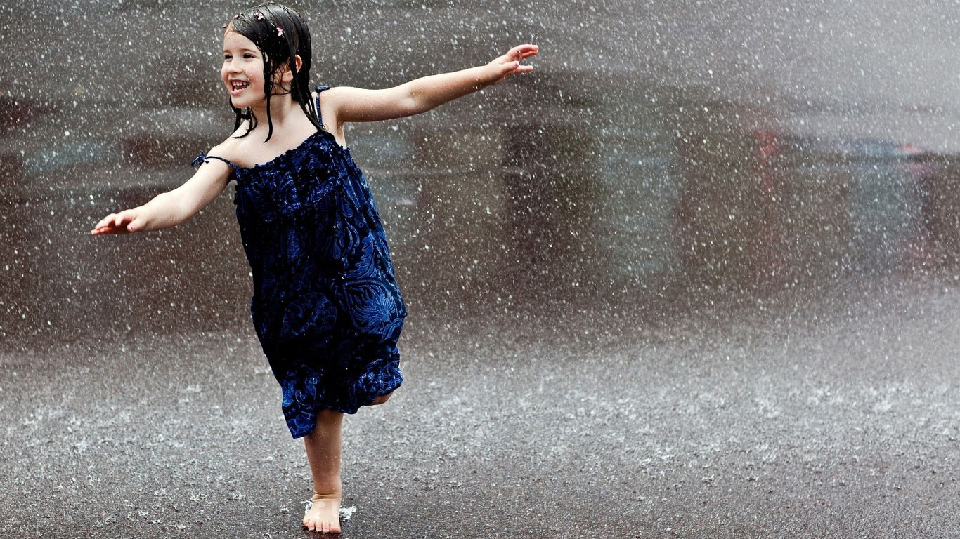 cute girl enjoing in rain wallpaper