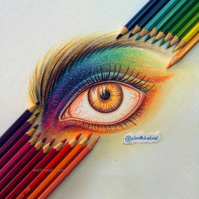 3 color pencil drawing eyes by visothkakvei