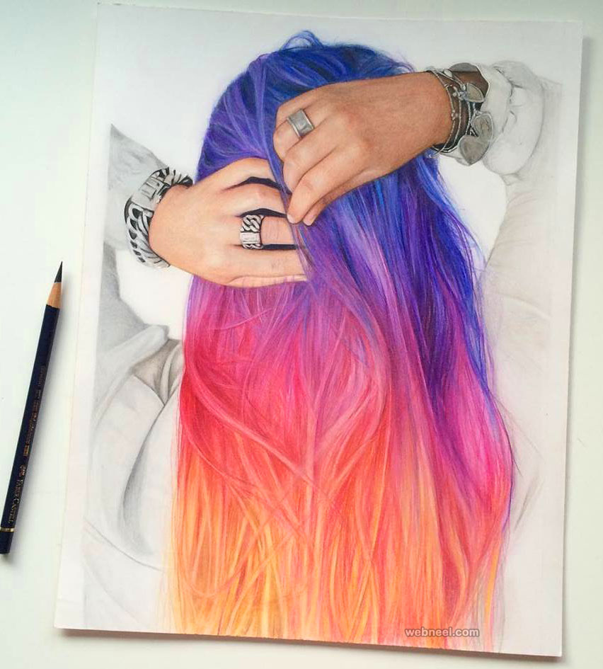 8 hair color pencil drawing by jennifer de boer | Image