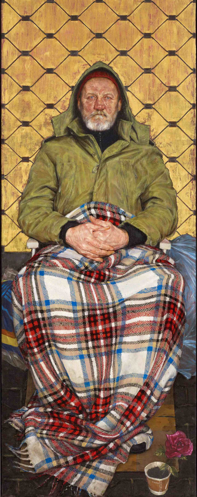 1 man with plaid blanket painting by thomas ganter