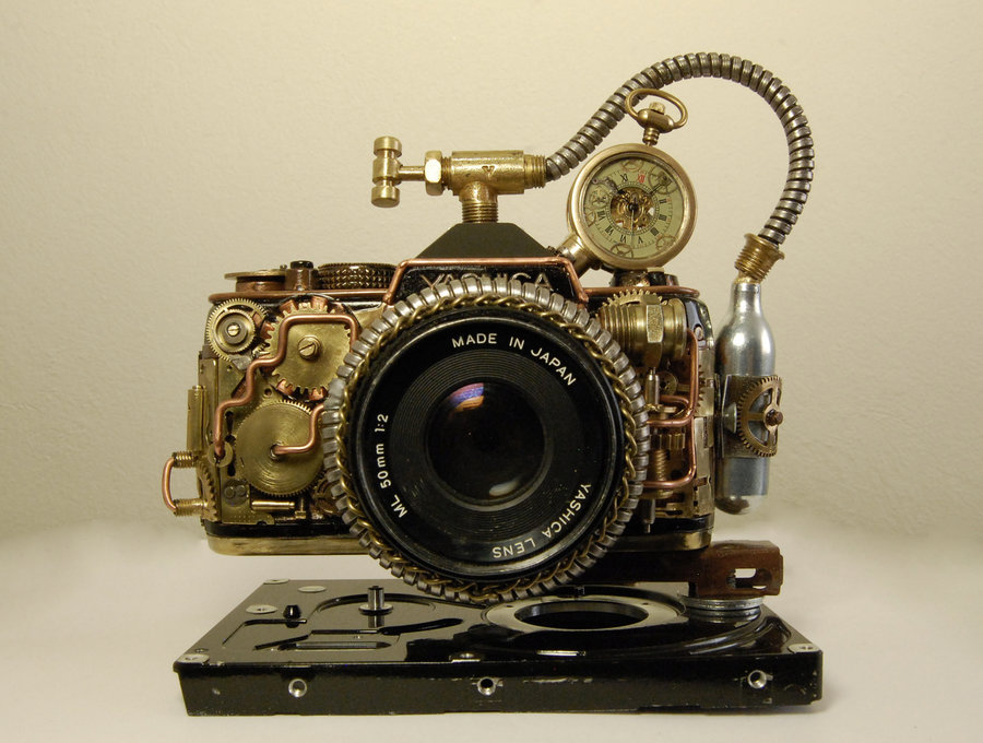 3 steampunk camera sculpture by cybercrafts