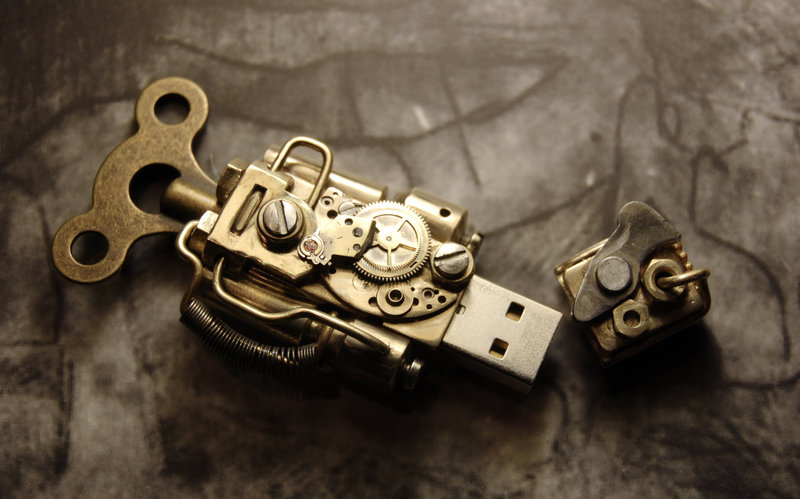 4 steampunk flashdrive sculpture by cybercrafts
