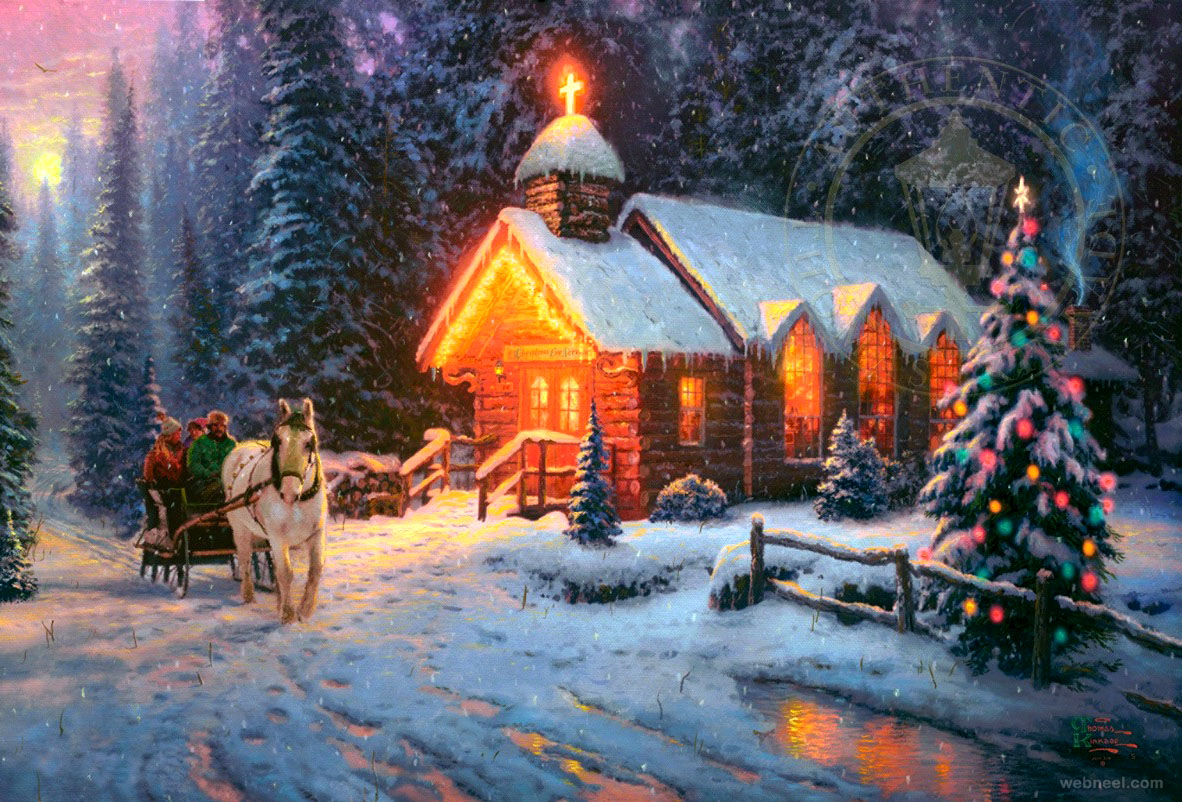 2 christmas painting by thomas kinkade