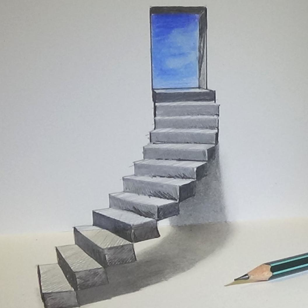 14 stairs door 3d drawing by sandor vamos | Image
