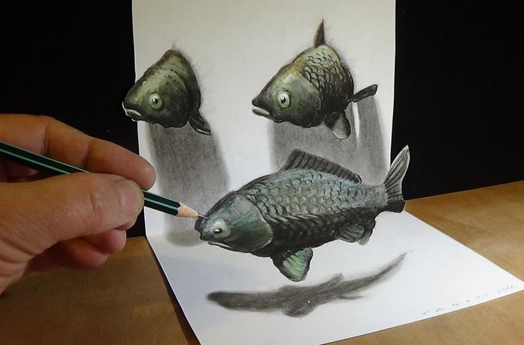 4 3d fishes 3d drawing by sandor vamos
