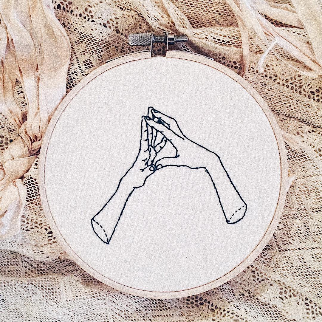 hands embroidery art by sheena liam