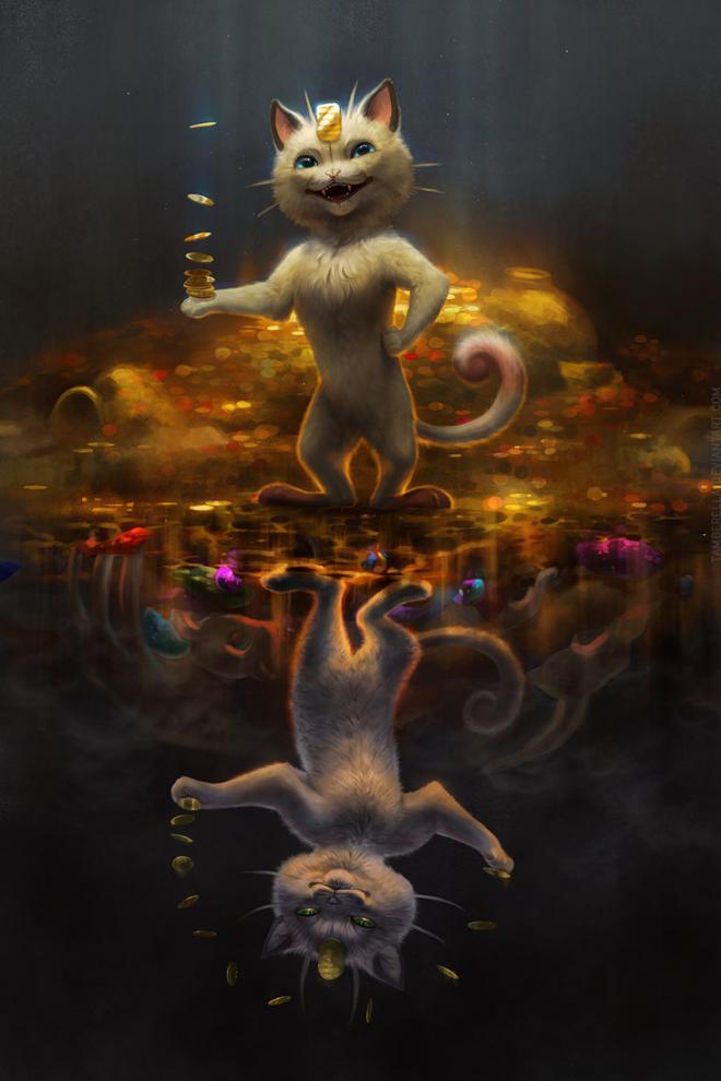 cat mirrored digital painting