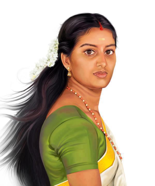 digital art painting tamil kerala girl