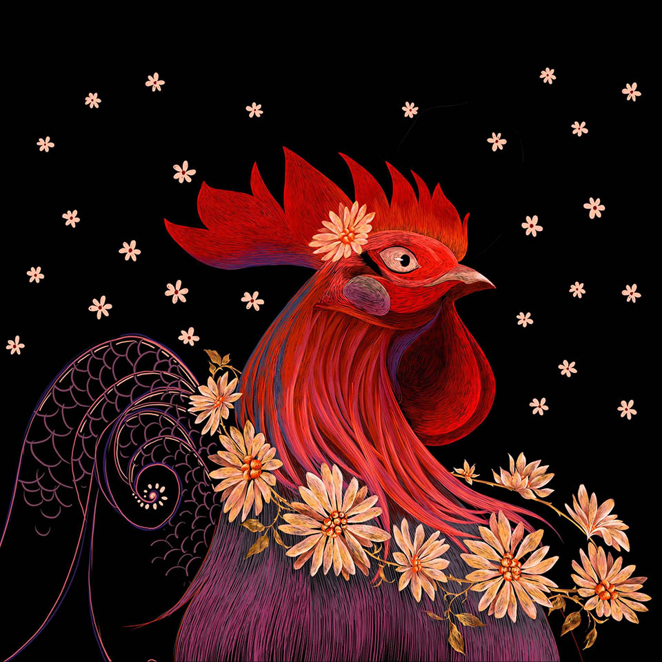 13 rooster digital illustration by bao hyun le