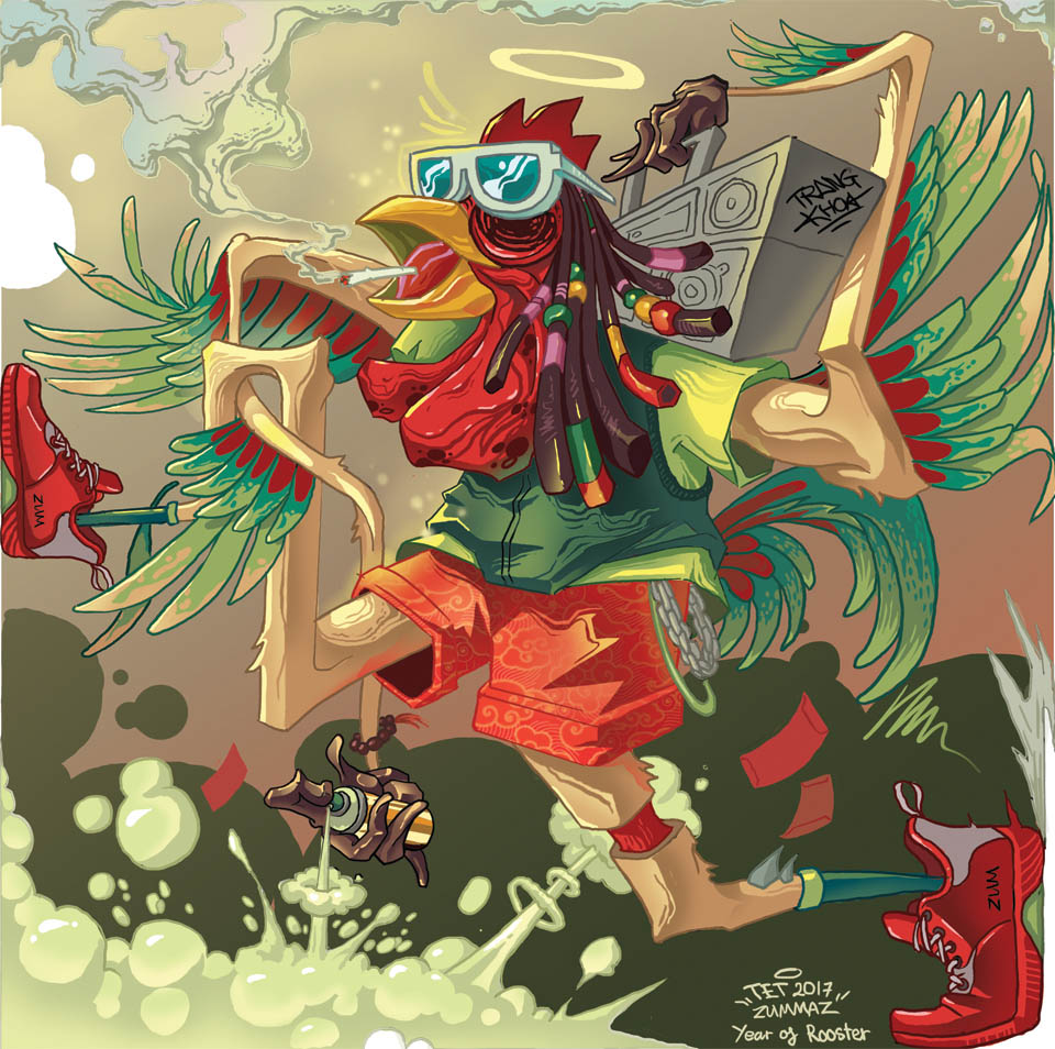 14 rooster digital illustration by trang khoa