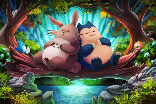 totoro snorlax digital painting